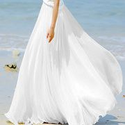 沙滩裙白色半身裙夏季雪纺法式大摆裙广场舞飘逸长裙高腰舞蹈裙子