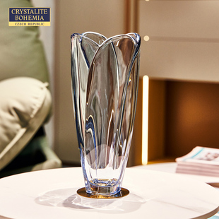 捷克进口crystalitebohemia水晶花瓶，轻奢玻璃透明欧式简约摆件