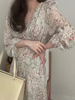 韩国chic春季法式高级感V领高腰显瘦泡泡袖碎花雪纺连衣裙长裙女