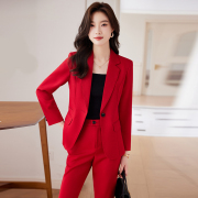 高端红色气场强大的职业西装套装女秋冬气质，韩版西服工作服两件套