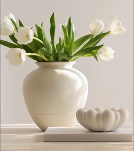 法式奶油风摆件花瓶陶瓷高级感陶罐客厅餐桌，插花复古白色大花器