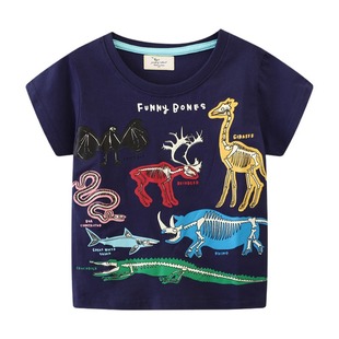 儿童夜光动物世界图案，2022夏季短袖，上衣儿童t恤1512
