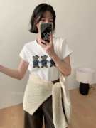 M.ZI韩版时尚小熊短袖T恤女夏季宽松减龄简约百搭基础款上衣