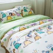 恐龙天地儿童活泼卡通纯棉床单，被套三四件套，定制床笠床罩床上用