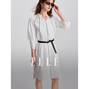 ELLE法式白色线条感系带连衣裙女2024夏季高端精致中袖裙子
