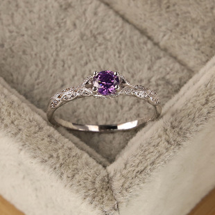 S925纯银轻奢风紫水晶锆石女士戒指欧美简约时尚宝石戒指