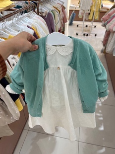 韩国童装24春夏女童宝，时尚洋气清新绿，提花纯色针织开衫毛衣