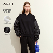 Amii极简风卫衣女2024春季小众设计感打底衫圆领套头长袖上衣