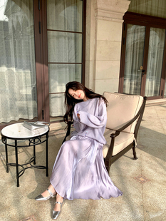 春夏chunxia流光紫色半裙2024春季显瘦大裙摆，a字气质半身裙女