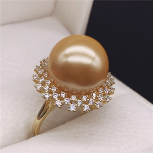 天然南洋珍珠金珠贝珠戒指强光正圆 925银送女朋友礼物饰品
