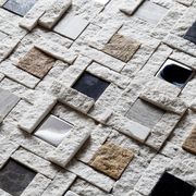 天然石材马赛克瓷砖背景墙客厅餐厅玄关米色文化石拼图墙砖