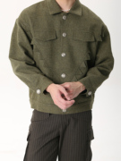 FNGISED日系复古橄榄绿羊毛外套三角裁片装饰时尚夹克衫休闲外穿