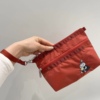 玫红刺绣女孩手拎女包大容量双层手机包护照证件包7105