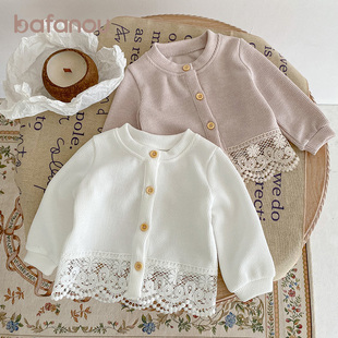 巴梵欧宝宝衣服春秋款蕾丝针织外套开衫女婴儿小众洋气时髦夹克