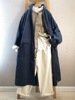 7919藏青做旧文艺日系宽松中长风衣外套春季女装长袖单排扣
