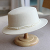 珍珠链礼帽子女秋冬保暖平顶帽澳洲羊毛呢，毡帽名媛复古时装帽英伦