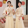 中式伴娘服女冬季2023汉服，姐妹装香槟色大码礼服小个子伴娘裙
