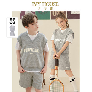 ivyhouse常春藤儿童装，男女童2024夏季套装，运动风字母三件套