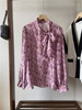 max23早春女款系带真丝，印花衬衫长袖浪漫粉，紫色碎花气质优雅甜美