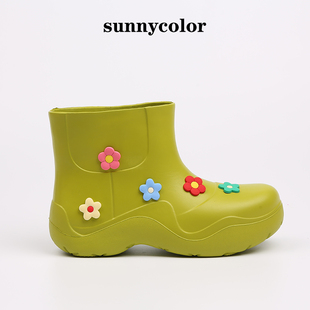 糖果色雨靴女时尚，潮流厚底防滑胶鞋切尔西短靴，防水雪地靴短筒雨鞋