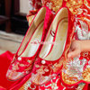 手工金银线刺绣秀禾婚鞋红色，高跟鞋中式结婚鞋子配旗袍新娘鞋