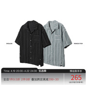 rmdt原创设计日系复古竖条纹短袖衬衫，男夏季潮宽松休闲半袖上衣