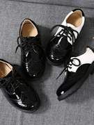男童黑白皮鞋2023英伦风，休闲表演出单鞋，中大童韩版学生宝宝鞋