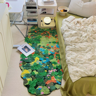 卧室地毯长条床前床边毯子儿童房间地垫，森林花朵异形飘窗垫可机洗