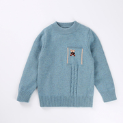 儿童韩版加厚羊绒衫宝宝长袖针织蓝色，毛线衣(毛，线衣)男童驼色圆领羊毛衫