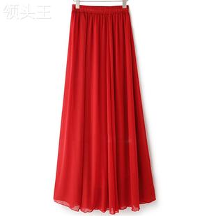 欧美时尚大红色半身长裙夏春季潮高腰显瘦雪纺半身裙子沙滩中长款