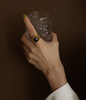 镀金食指女瑞丽杂志款，猫眼石镂空重工设计钛钢饰品指环戒指