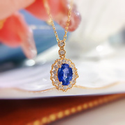 宝创集0.5克拉斯里兰卡天然皇家蓝宝石吊坠18K金镶钻小巧设计INS