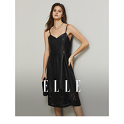 ELLE黑色设计感镂空吊带连衣裙女2024春装垂坠感气质小众裙子