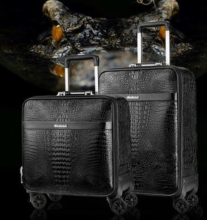 高档外交商务官拉杆行李箱，复古18鳄鱼纹，登机横款男旅行皮箱20寸