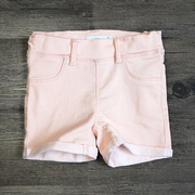 外贸好品质夏季儿童装皮筋腰带女童宝宝浅粉色休闲卷边牛仔短裤子