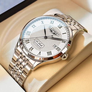 力洛克系列瑞士手表，男士机械表全自动镂空钢带男表