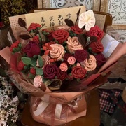 复古玫瑰混搭手工编织花束diy材料包自制成品送女朋友母亲节礼物