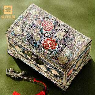 螺钿漆器首饰盒收纳盒木质公主宫廷中式贝壳珠宝饰品盒结婚礼物