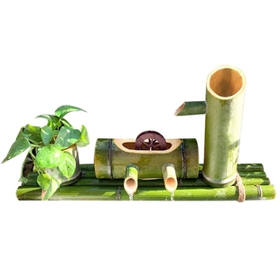 水循环系统竹子流水器过滤陶瓷鱼缸喷泉，养鱼竹筒石槽增氧加湿摆件