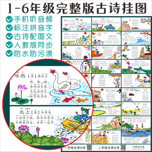 小学生必背古诗词75十80首打卡表大全挂图人教版幼儿早教启蒙墙贴