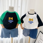 黄色24~短袖儿童t恤男女童装夏季装2024宝宝半袖圆领洋气上衣