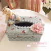 经典绒布小玫瑰纸巾盒纸巾抽 可爱小熊创意欧式布艺蕾丝纸巾盒