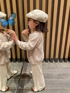 yusong2022夏季女儿童装，镂空米白色，防晒衫针织室内空调开衫