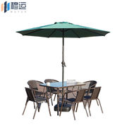 穆运户外桌椅组合庭院休闲室外阳台桌椅藤120cm长方桌+6椅+中柱伞