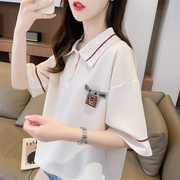 翻领polo衫短袖t恤女夏季韩版宽松大码女装，设计感小众华夫格上衣