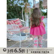 史豌豆女童甜美格子吊带娃娃衫2023夏季儿童时髦洋气飞袖上衣