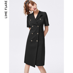 莱茵高级感商场同款黑色修身西装，裙2023高级感夏季连衣裙高腰小众