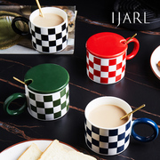 陶瓷马克杯带盖带勺大容量创意咖啡杯情侣杯早餐牛奶杯办公室水杯