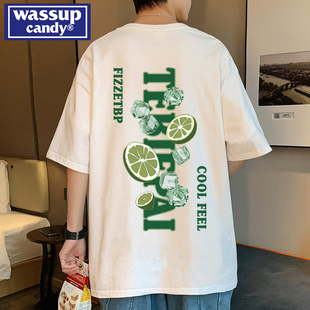 WASSUP CANDY美式潮牌短袖t恤男夏季港风小清新宽松纯棉半袖上衣