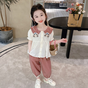 女童夏装套装2024洋气纯棉短袖，休闲衣服女宝宝夏季韩版两件套